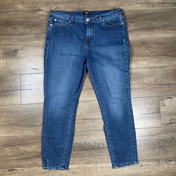Seven 7 For All Mankind Women’s Size 32 Skinny Jeans Blue Dark Wash Denim - Picture 1 of 9